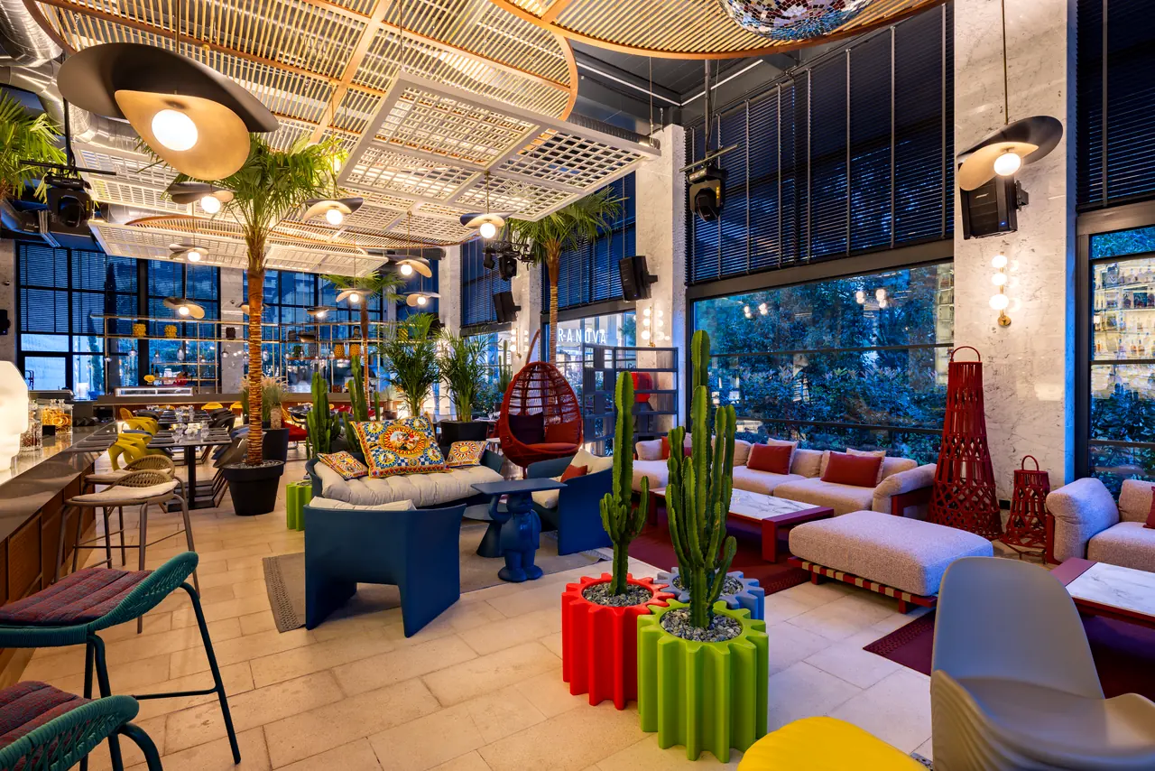 Merit Starlit Hotel Residence — Renkli çatı katı salonu ve saksı kaktüsler