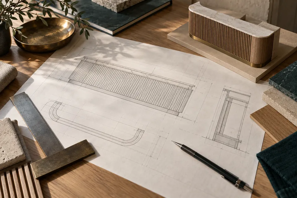 Banko üretimi için teknik görünüş ve kesit çizimleri